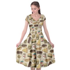 Junk Food Hipster Pattern Cap Sleeve Wrap Front Dress