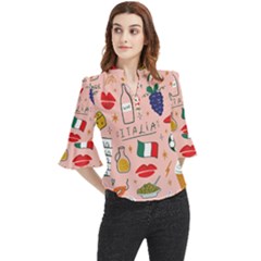 Food Pattern Italia Loose Horn Sleeve Chiffon Blouse