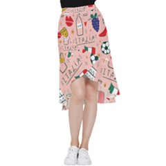 Food Pattern Italia Frill Hi Low Chiffon Skirt