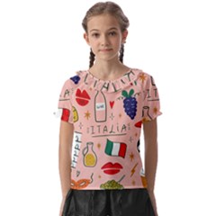 Food Pattern Italia Kids  Frill Chiffon Blouse