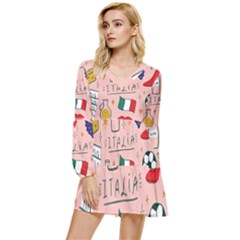 Food Pattern Italia Tiered Long Sleeve Mini Dress