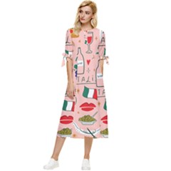 Food Pattern Italia Bow Sleeve Chiffon Midi Dress