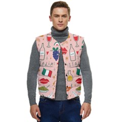 Food Pattern Italia Men s Button Up Puffer Vest	