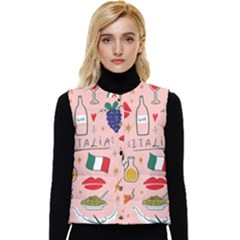 Food Pattern Italia Women s Button Up Puffer Vest