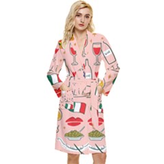 Food Pattern Italia Long Sleeve Velvet Robe by Sarkoni