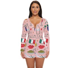 Food Pattern Italia Long Sleeve Boyleg Swimsuit