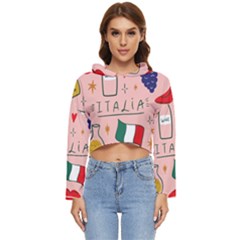 Food Pattern Italia Women s Lightweight Cropped Hoodie