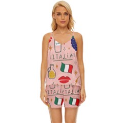 Food Pattern Italia V-Neck Satin Pajamas Set