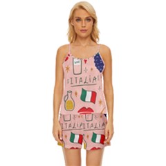 Food Pattern Italia Satin Pajama Short Set