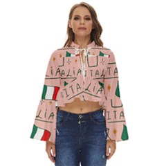 Food Pattern Italia Boho Long Bell Sleeve Top