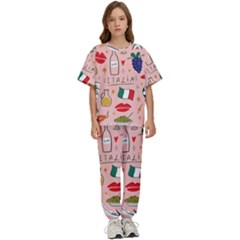 Food Pattern Italia Kids  T-Shirt and Pants Sports Set