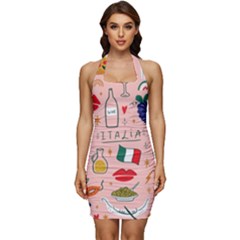 Food Pattern Italia Sleeveless Wide Square Neckline Ruched Bodycon Dress