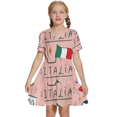 Food Pattern Italia Kids  Short Sleeve Tiered Mini Dress