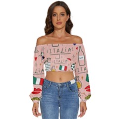 Food Pattern Italia Long Sleeve Crinkled Weave Crop Top