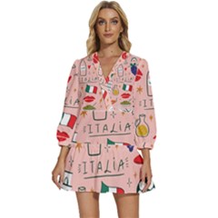 Food Pattern Italia V-Neck Placket Mini Dress