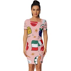 Food Pattern Italia Fitted Knot Split End Bodycon Dress