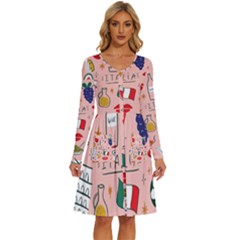 Food Pattern Italia Long Sleeve Dress With Pocket