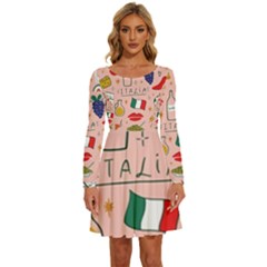 Food Pattern Italia Long Sleeve Wide Neck Velvet Dress