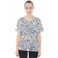 Food Doodle Pattern V-neck Dolman Drape Top