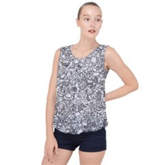 Food Doodle Pattern Bubble Hem Chiffon Tank Top