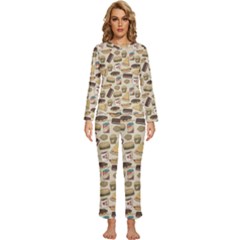 Junk Food Hipster Pattern Womens  Long Sleeve Lightweight Pajamas Set