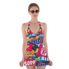 Pop Art Food Cute Patterns Halter Dress Swimsuit  by Sarkoni