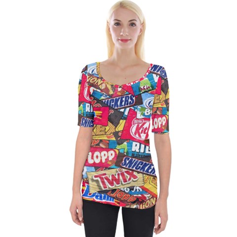 Pop Art Food Cute Patterns Wide Neckline T-shirt by Sarkoni