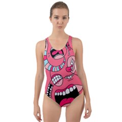 Big Mouth Worm Cut-out Back One Piece Swimsuit by Dutashop