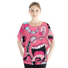 Big Mouth Worm Batwing Chiffon Blouse