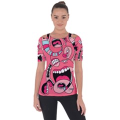 Big Mouth Worm Shoulder Cut Out Short Sleeve Top by Dutashop