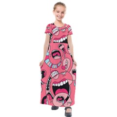 Big Mouth Worm Kids  Short Sleeve Maxi Dress by Dutashop