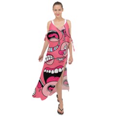 Big Mouth Worm Maxi Chiffon Cover Up Dress by Dutashop