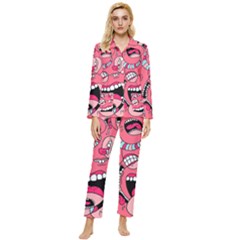 Big Mouth Worm Womens  Long Sleeve Velvet Pocket Pajamas Set