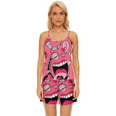 Big Mouth Worm Satin Pajama Short Set by Dutashop