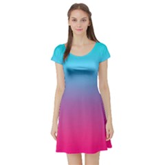 Blue Pink Purple Short Sleeve Skater Dress