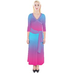 Blue Pink Purple Quarter Sleeve Wrap Maxi Dress