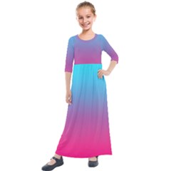 Blue Pink Purple Kids  Quarter Sleeve Maxi Dress