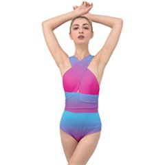 Blue Pink Purple Cross Front Low Back Swimsuit