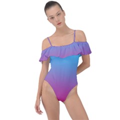 Blue Pink Purple Frill Detail One Piece Swimsuit by Dutashop