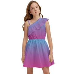 Blue Pink Purple Kids  One Shoulder Party Dress