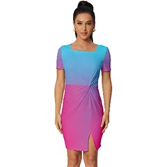 Blue Pink Purple Fitted Knot Split End Bodycon Dress