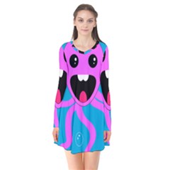 Bubble Octopus Copy Long Sleeve V-neck Flare Dress