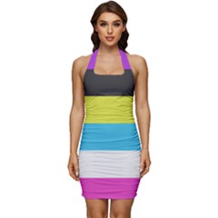 Bigender Flag Copy Sleeveless Wide Square Neckline Ruched Bodycon Dress