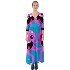 Bubble Octopus Copy Button Up Boho Maxi Dress