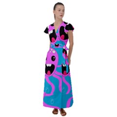 Bubble Octopus Copy Flutter Sleeve Maxi Dress by Dutashop