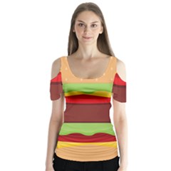 Cake Cute Burger Butterfly Sleeve Cutout T-shirt 