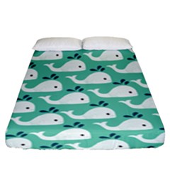 Whale Sea Blue Fitted Sheet (king Size) by Dutashop