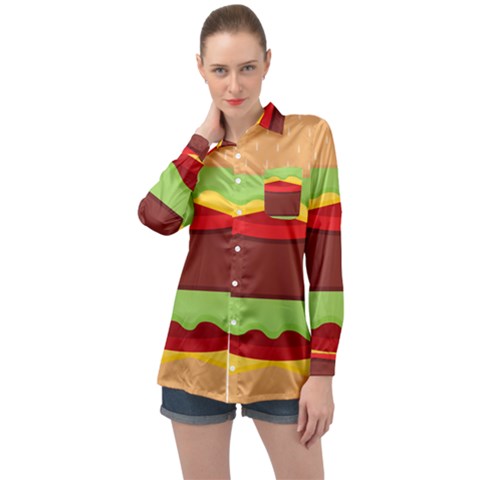 Cake Cute Burger Long Sleeve Satin Shirt by Dutashop