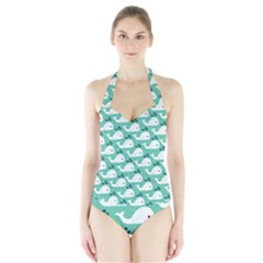 Whale Sea Blue Halter Swimsuit