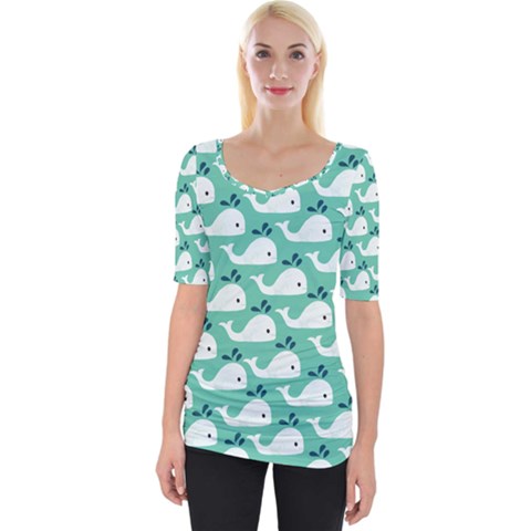 Whale Sea Blue Wide Neckline T-shirt by Dutashop